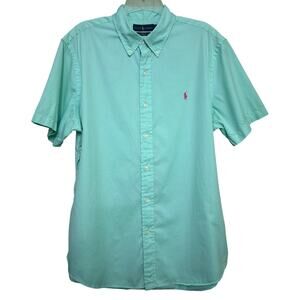 Ralph Lauren Aqua Teal Slim Fit Featherweight Twill Button Down Shirt Men's XL